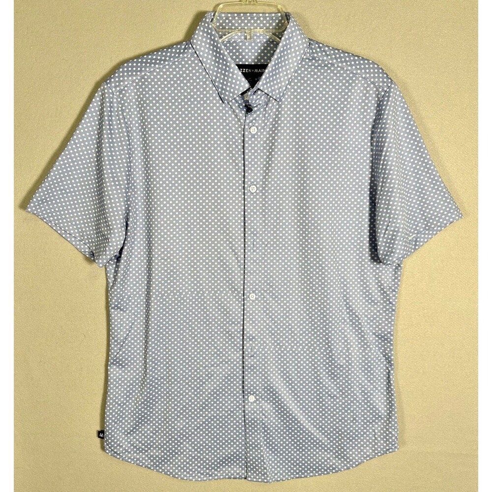 NWOT Mizzen Main Leeward Shirt Mens M Light Blue Polka Dot Trim Fit Aloha